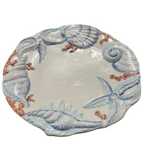SAN MARCO ceramic platter 3D embossed shells starfish & coral accents Italy
